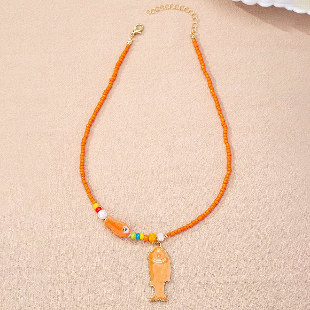 Wholesale Bohemian Summer Glass Bead Fish Starfish Pendant Necklace